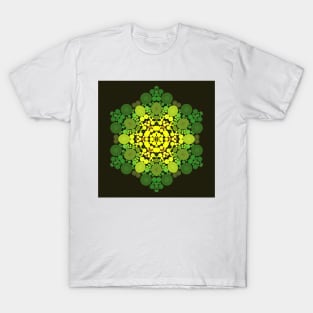 Dot Mandala Flower Green and Yellow T-Shirt